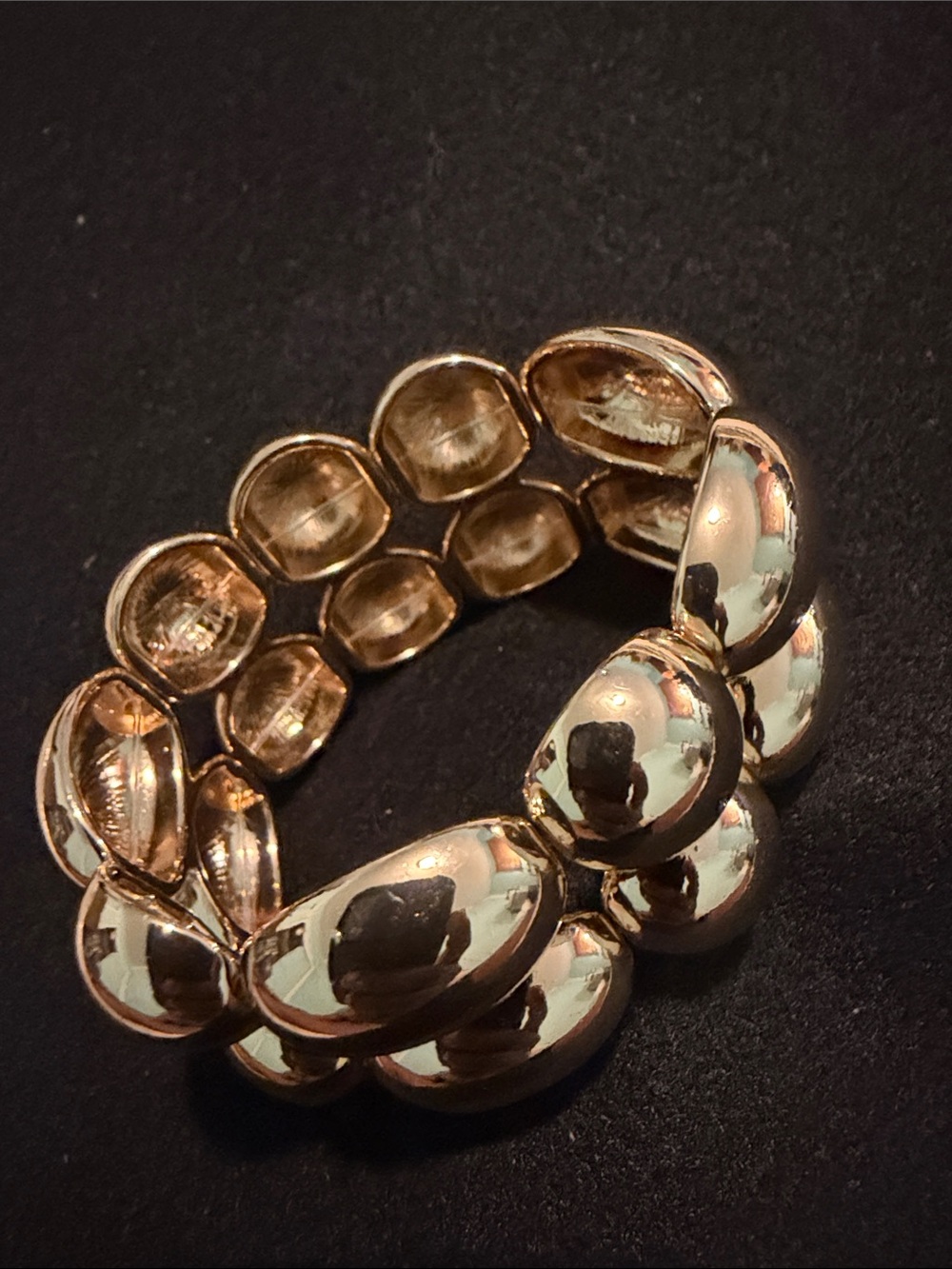 Gold Tone Bead Stretch Bracelet for Women - Polished Gold Tone